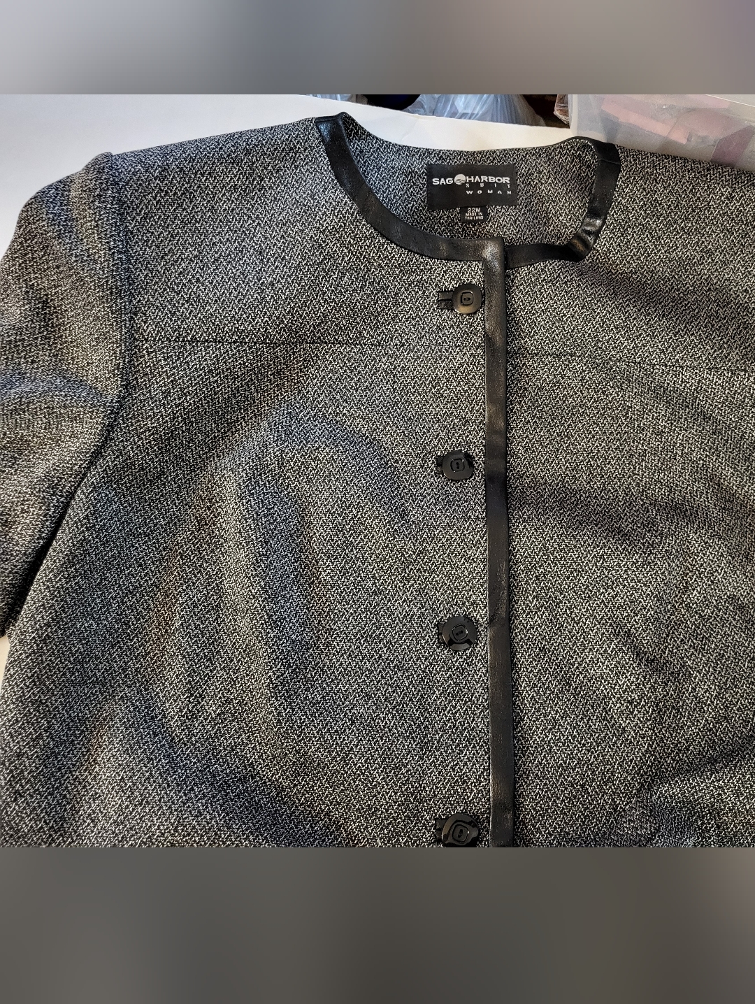 Sag Harbor Black & Gray Collarless Textured Jacket Sz 22w #1280-530